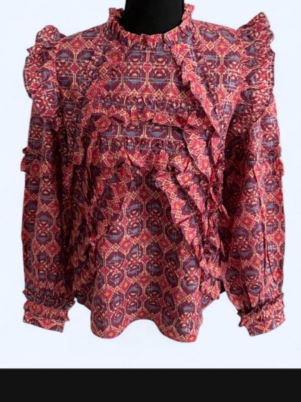 Sezane Ellora Linen Blouse Mini Flowers Violet Print